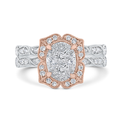 Round Diamond Floral Engagement Ring in 14K Two Tone Gold