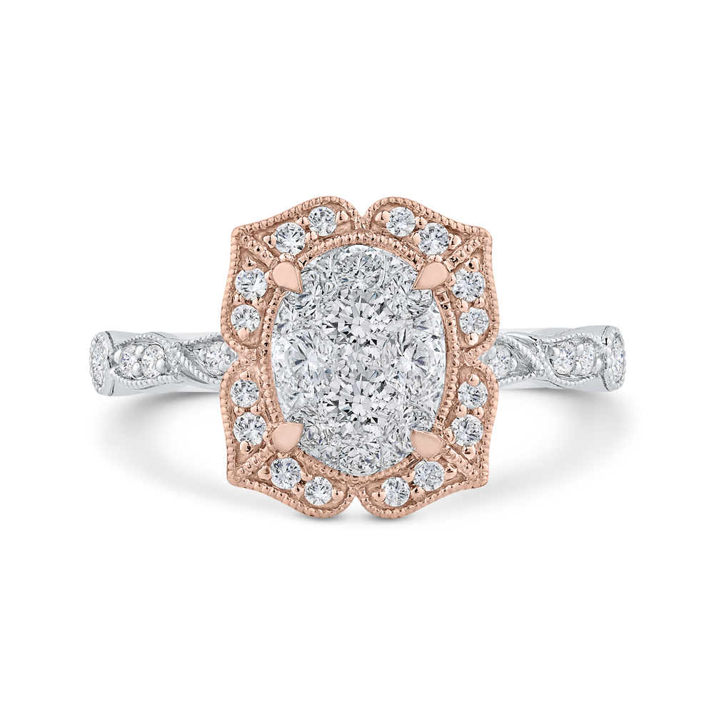 Round Diamond Floral Engagement Ring in 14K Two Tone Gold