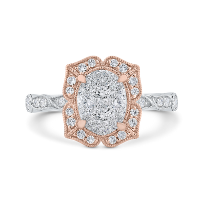 Round Diamond Floral Engagement Ring in 14K Two Tone Gold