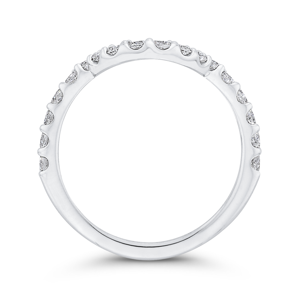 Round Diamond Half-Eternity Contour Wedding Band in 14K White Gold