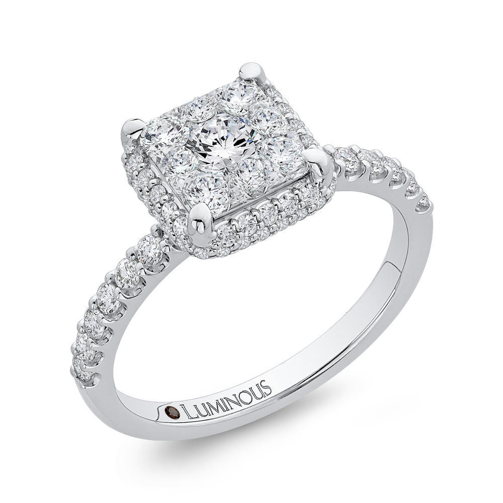 Diamond Princess Shape Halo Engagement Ring in 14K White Gold