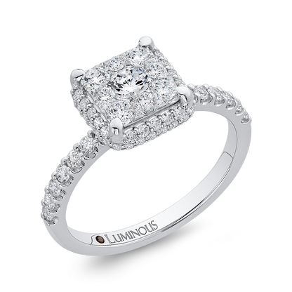 Diamond Princess Shape Halo Engagement Ring in 14K White Gold