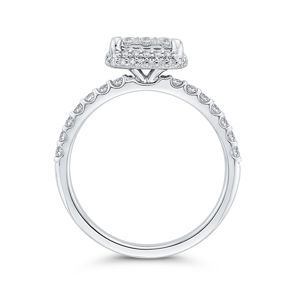 Diamond Princess Shape Halo Engagement Ring in 14K White Gold