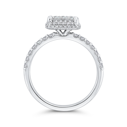 Diamond Princess Shape Halo Engagement Ring in 14K White Gold