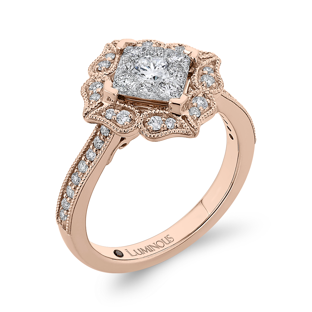 Diamond Flower Shape Engagement Ring in 14K Two Tone Gold