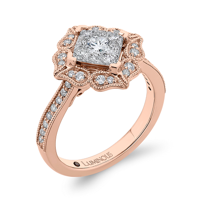 Diamond Flower Shape Engagement Ring in 14K Two Tone Gold