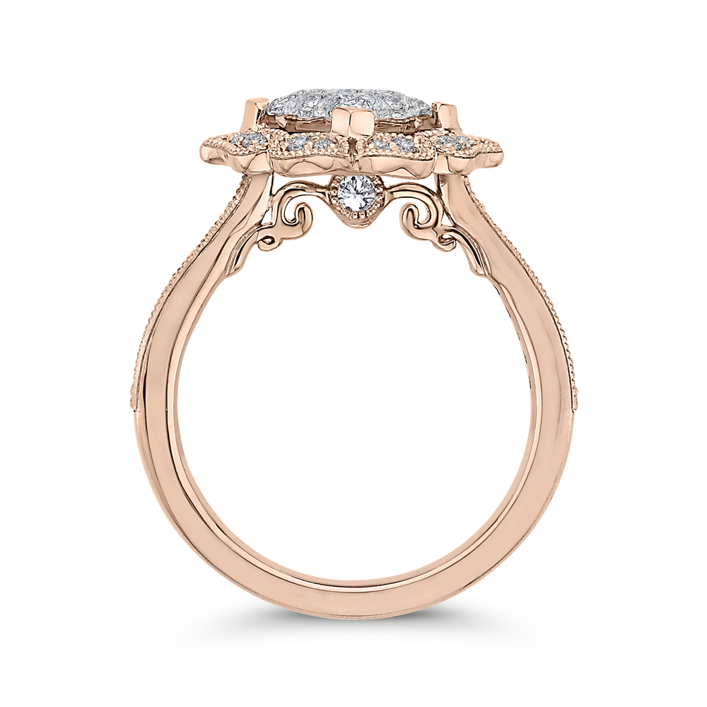 Diamond Flower Shape Engagement Ring in 14K Two Tone Gold