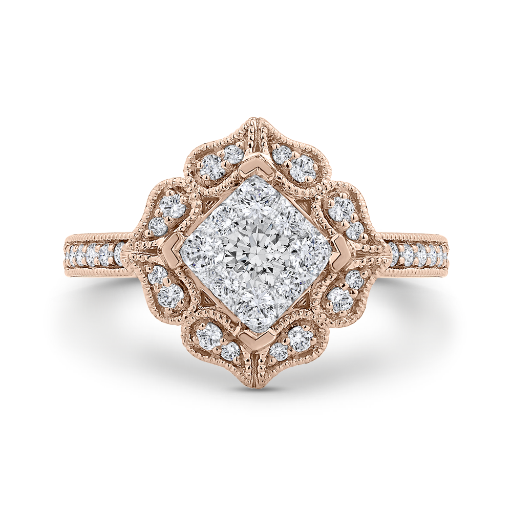 Diamond Flower Shape Engagement Ring in 14K Two Tone Gold