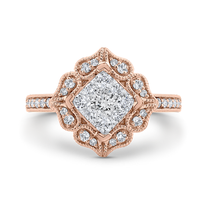 Diamond Flower Shape Engagement Ring in 14K Two Tone Gold