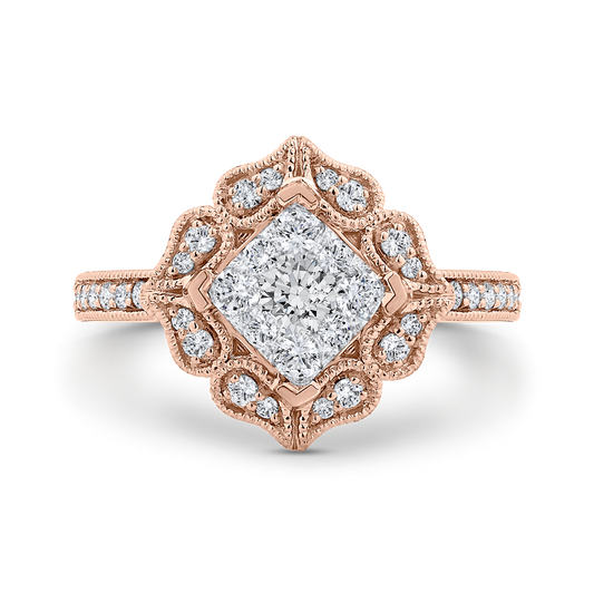 Diamond Flower Shape Engagement Ring in 14K Two Tone Gold