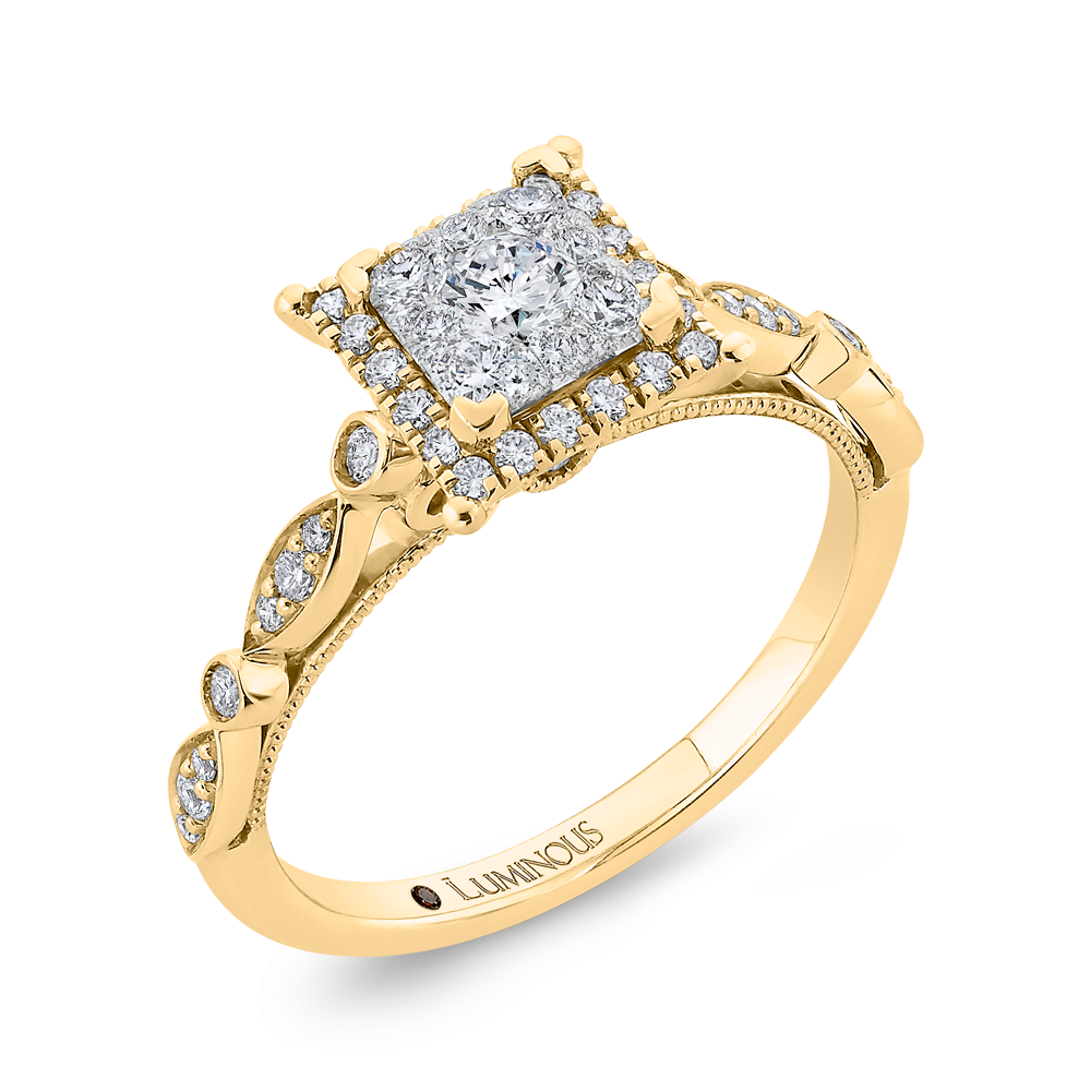 Diamond Halo Engagement Ring in 14K Two Tone Gold