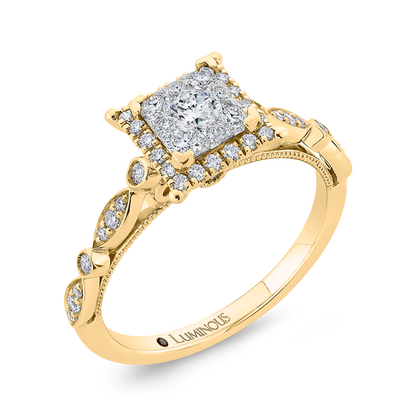 Diamond Halo Engagement Ring in 14K Two Tone Gold