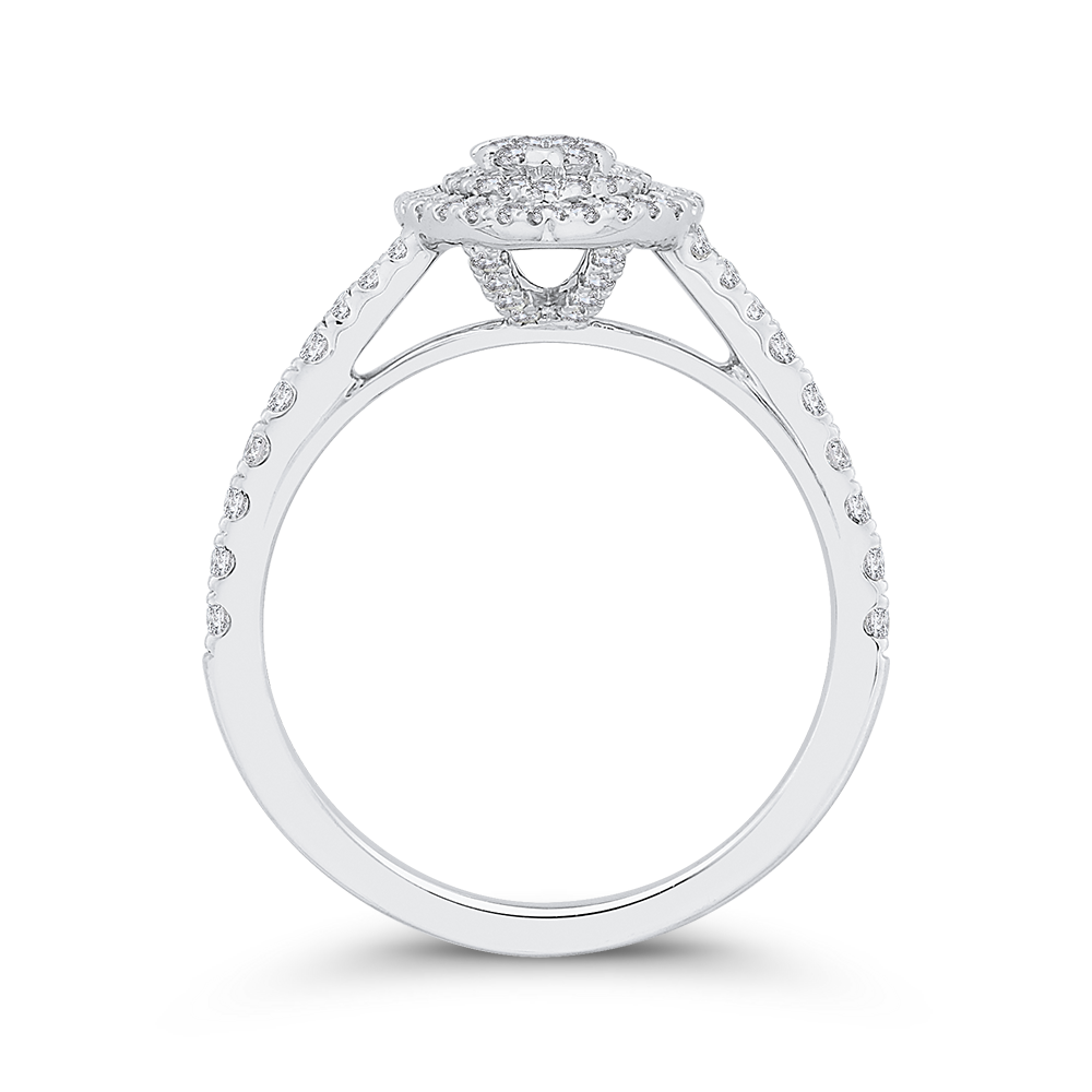 Split Shank Round Diamond Marquise Cut Shape Double Halo Engagement Ring in 14K White Gold