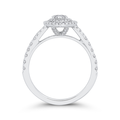 Split Shank Round Diamond Marquise Cut Shape Double Halo Engagement Ring in 14K White Gold