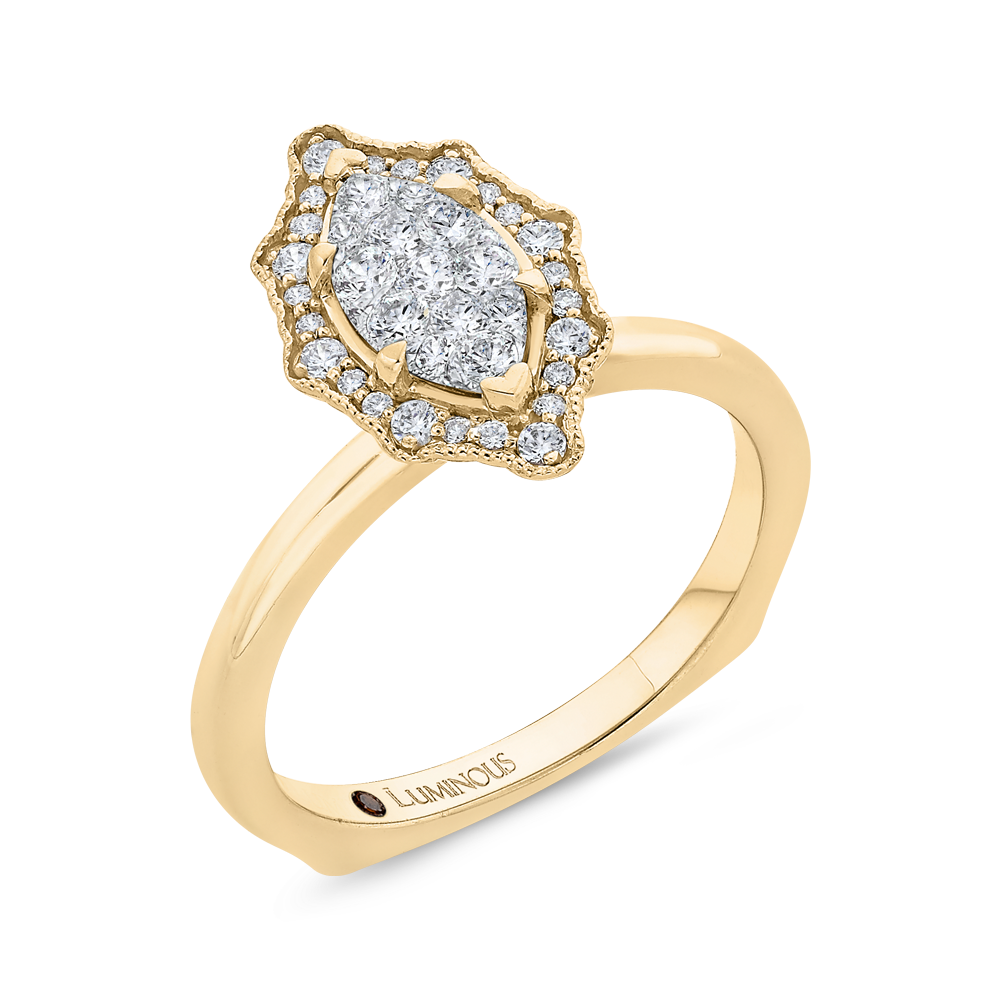 Euro Shank Round Diamond Marquise Cut Shape Halo Engagement Ring in 14K Two Tone Gold