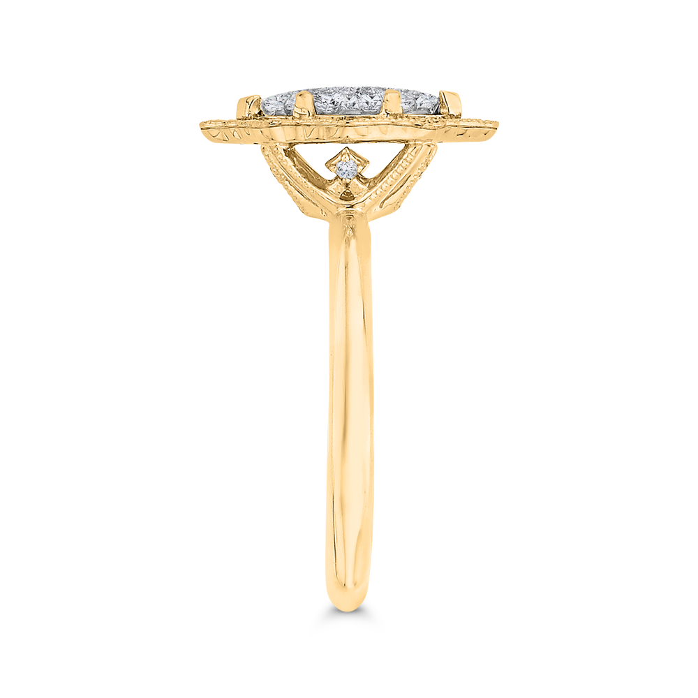 Euro Shank Round Diamond Marquise Cut Shape Halo Engagement Ring in 14K Two Tone Gold