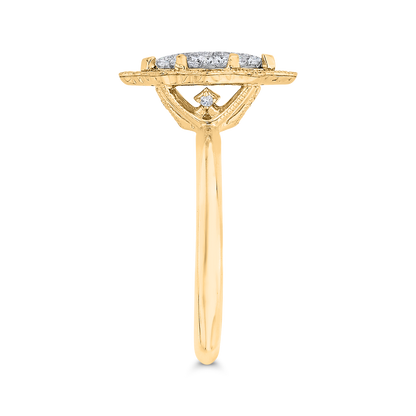 Euro Shank Round Diamond Marquise Cut Shape Halo Engagement Ring in 14K Two Tone Gold