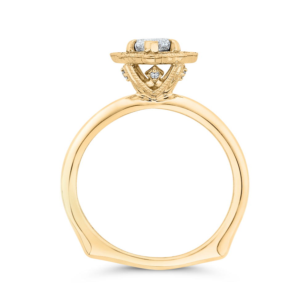 Euro Shank Round Diamond Marquise Cut Shape Halo Engagement Ring in 14K Two Tone Gold