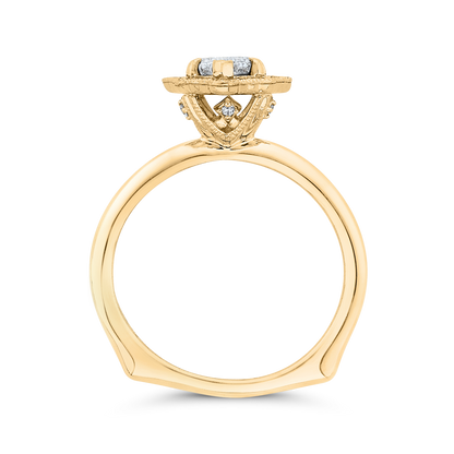 Euro Shank Round Diamond Marquise Cut Shape Halo Engagement Ring in 14K Two Tone Gold