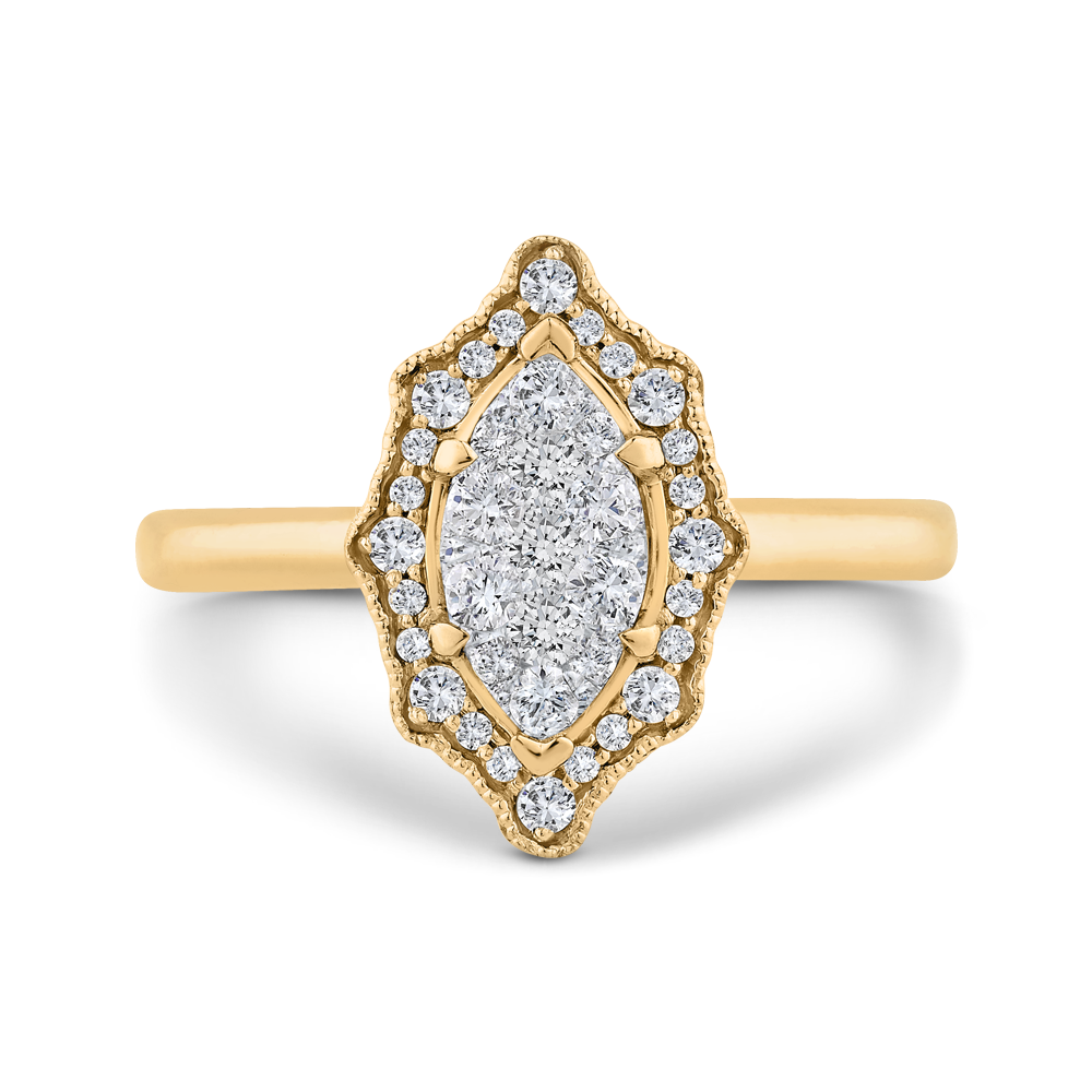 Euro Shank Round Diamond Marquise Cut Shape Halo Engagement Ring in 14K Two Tone Gold