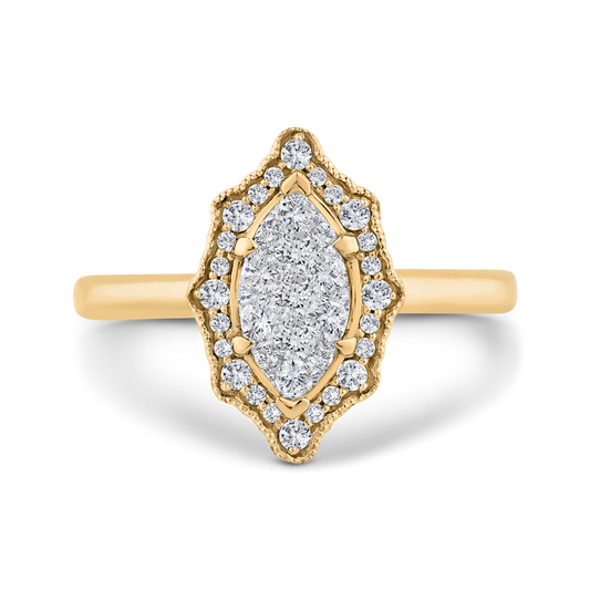 Euro Shank Round Diamond Marquise Cut Shape Halo Engagement Ring in 14K Two Tone Gold