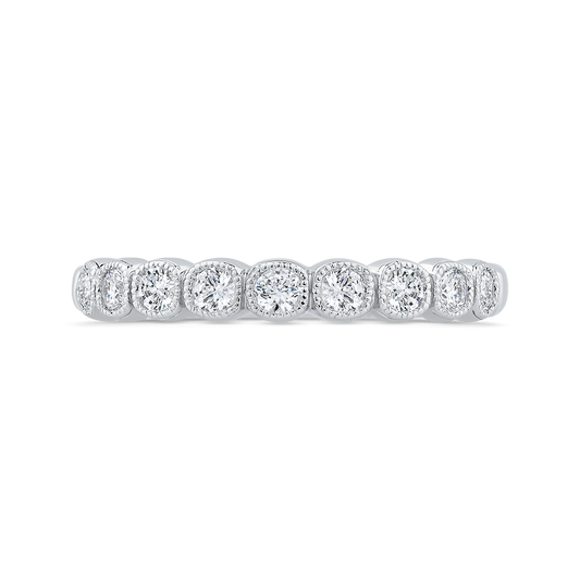 Round Bezel Set Diamond Half-Eternity Wedding Band in 14K White Gold