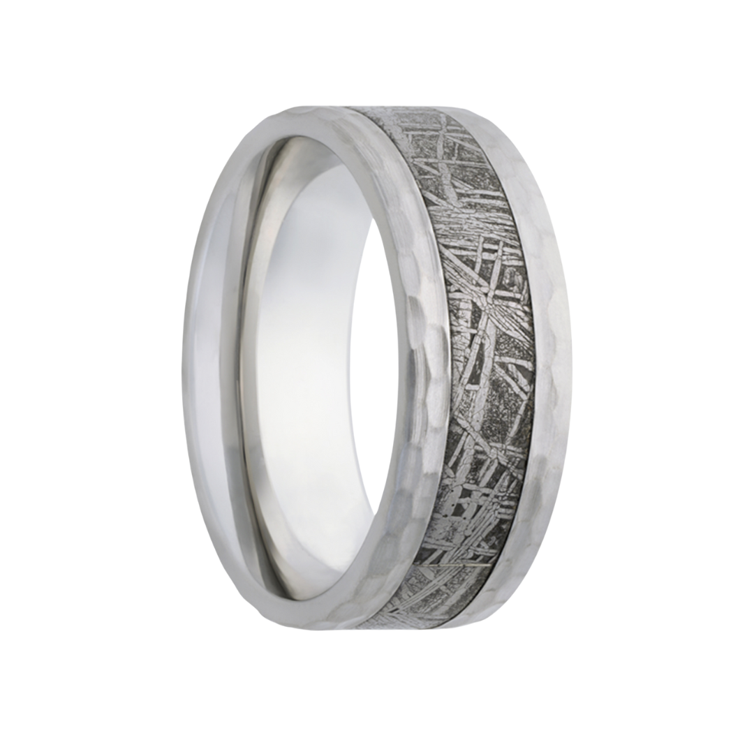 Cobalt Hammered Ring with 4MM Meteorite Inlay