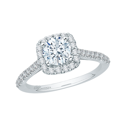14K White Gold Round Diamond Halo Engagement Ring
