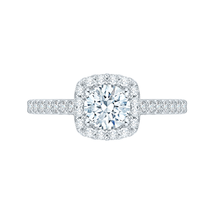 14K White Gold Round Diamond Halo Engagement Ring