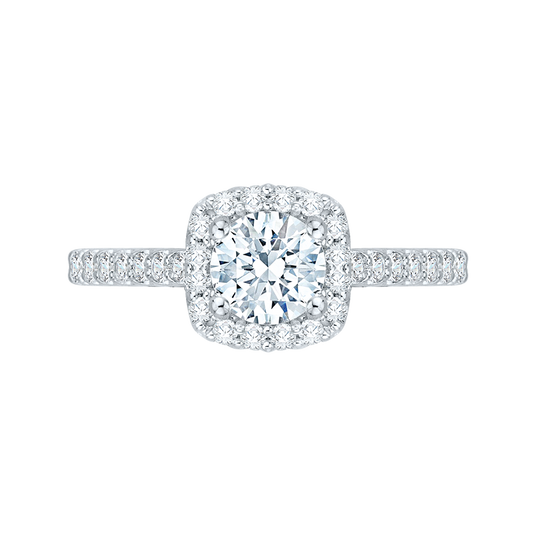 14K White Gold Round Diamond Halo Engagement Ring