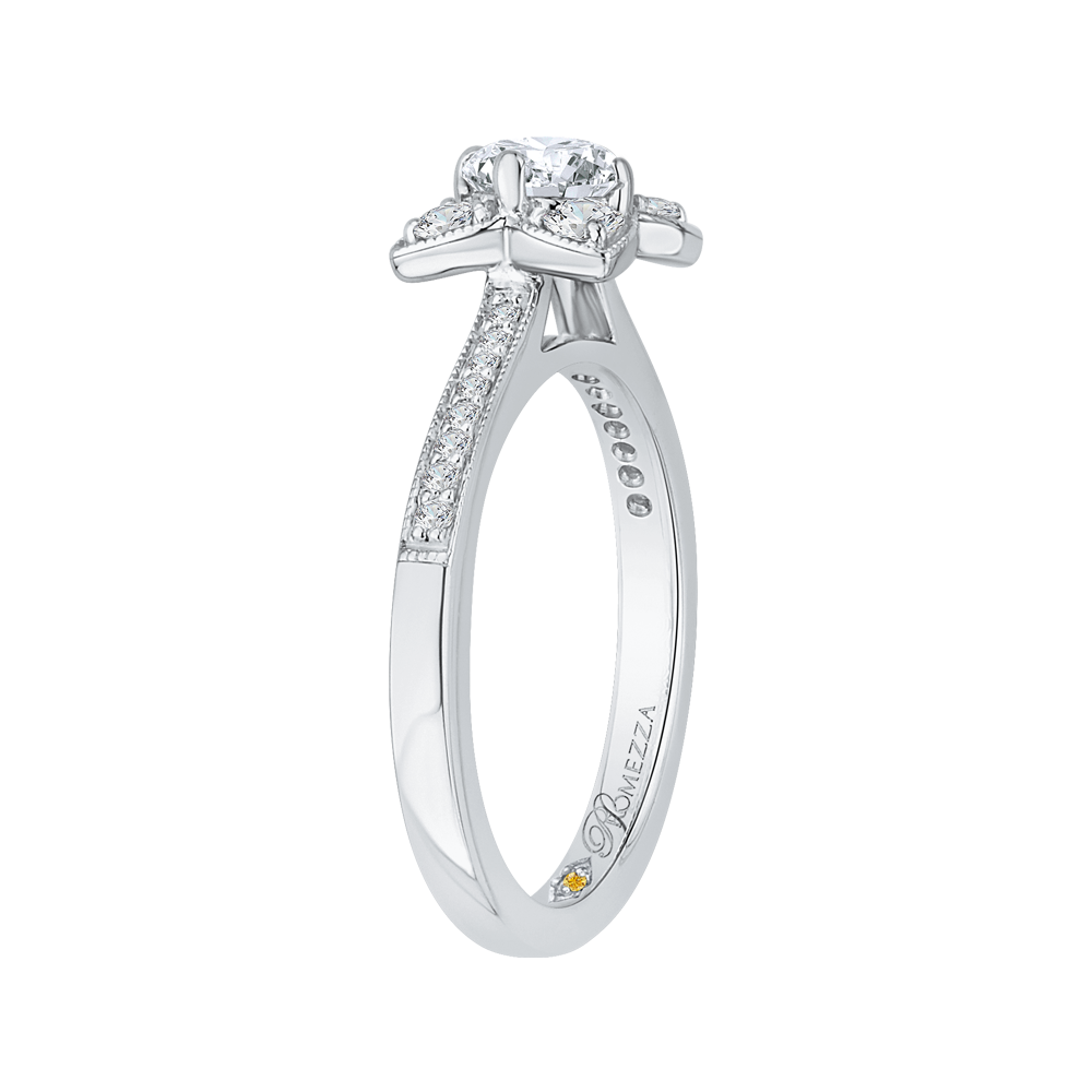 Round Diamond Floral Engagement Ring in 14K White Gold