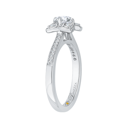 Round Diamond Floral Engagement Ring in 14K White Gold