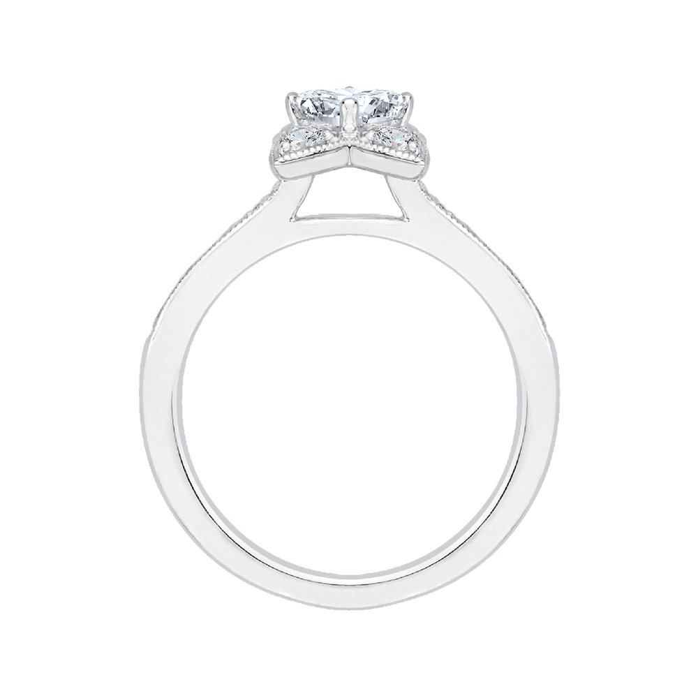 Round Diamond Floral Engagement Ring in 14K White Gold