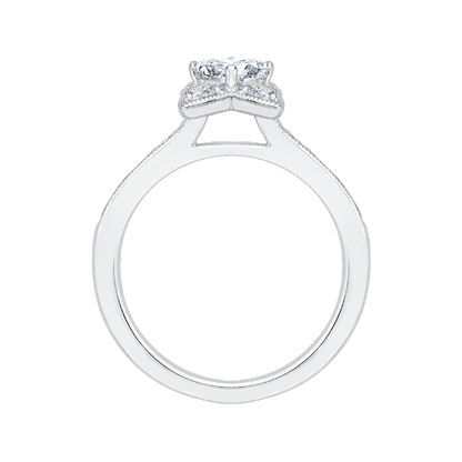 Round Diamond Floral Engagement Ring in 14K White Gold