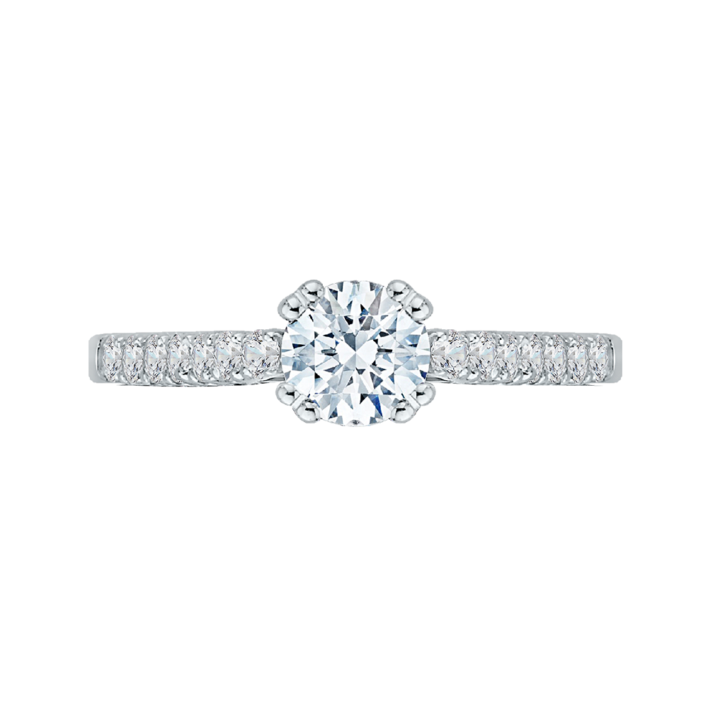 Round Diamond Cathedral Style Engagement Ring in 14K White Gold