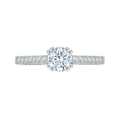 Round Diamond Cathedral Style Engagement Ring in 14K White Gold