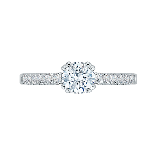 Round Diamond Cathedral Style Engagement Ring in 14K White Gold