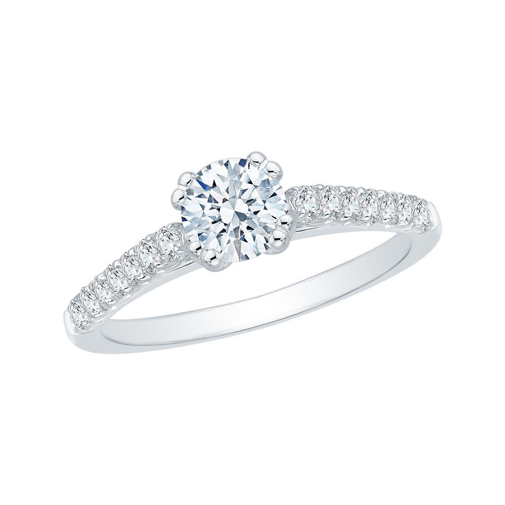 Round Diamond Cathedral Style Engagement Ring in 14K White Gold