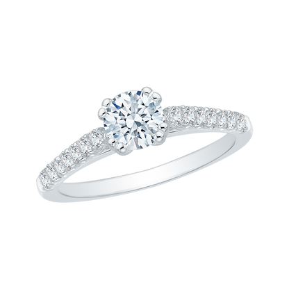 Round Diamond Cathedral Style Engagement Ring in 14K White Gold