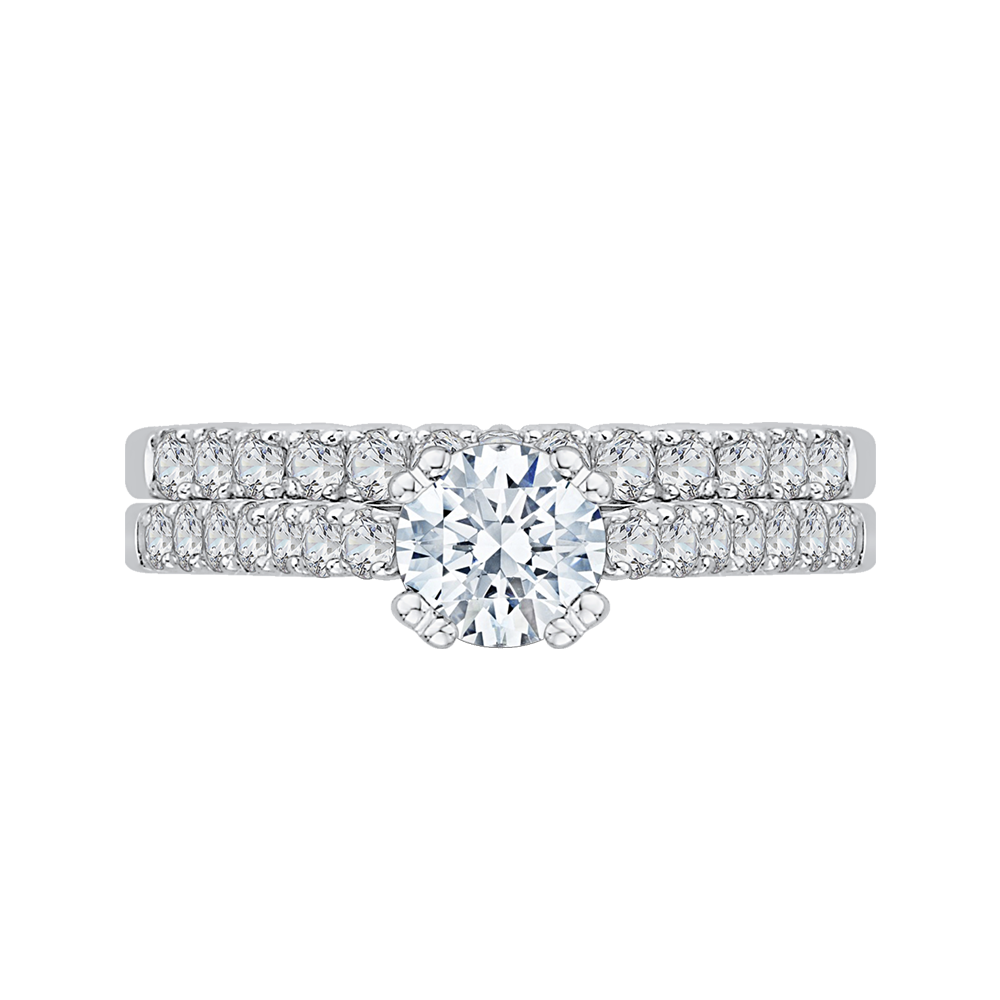 Round Diamond Cathedral Style Engagement Ring in 14K White Gold