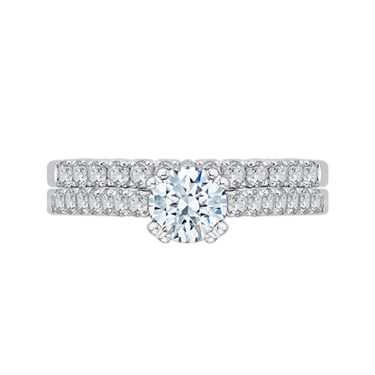 Round Diamond Cathedral Style Engagement Ring in 14K White Gold