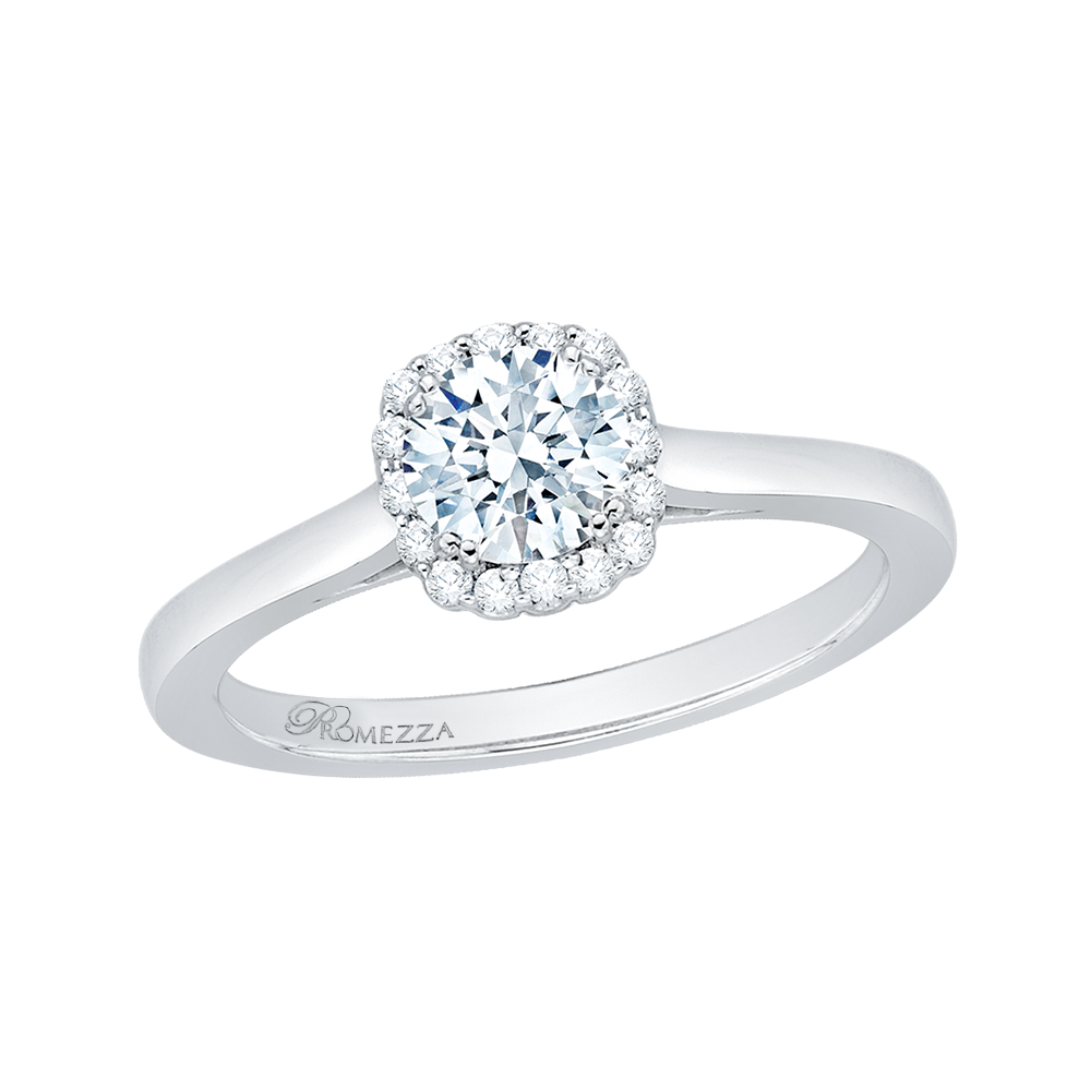 Round Diamond Halo Engagement Ring in 14K White Gold