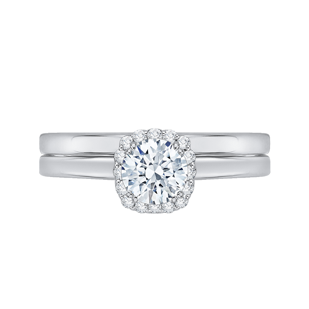 Round Diamond Halo Engagement Ring in 14K White Gold