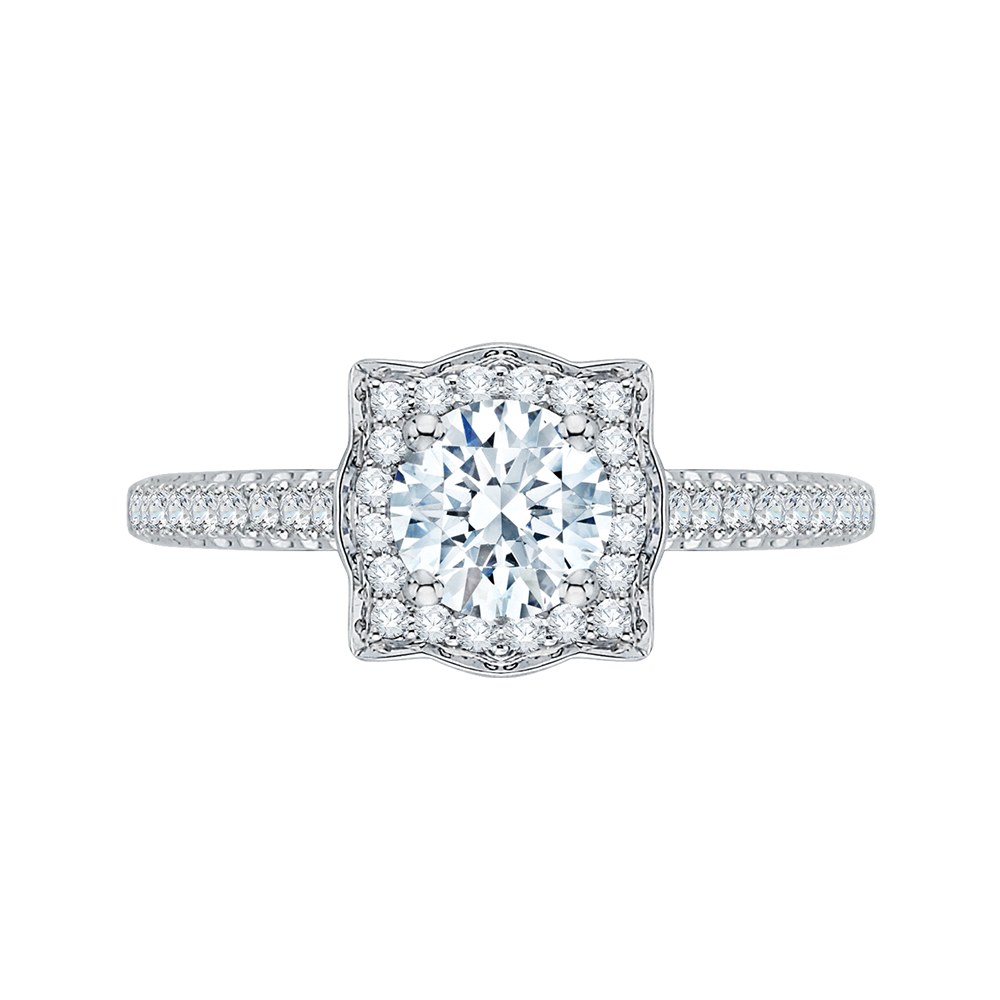 Diamond Halo Vintage Engagement Ring in 14K White Gold