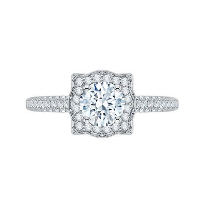 Diamond Halo Vintage Engagement Ring in 14K White Gold