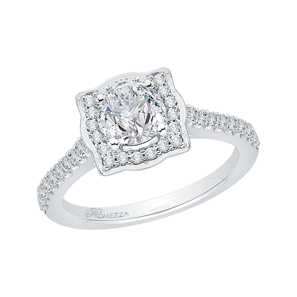 Diamond Halo Vintage Engagement Ring in 14K White Gold