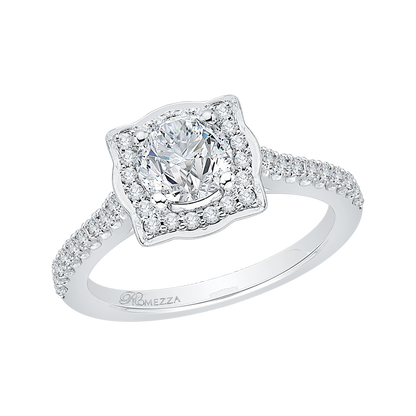 Diamond Halo Vintage Engagement Ring in 14K White Gold