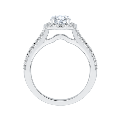 Diamond Halo Vintage Engagement Ring in 14K White Gold