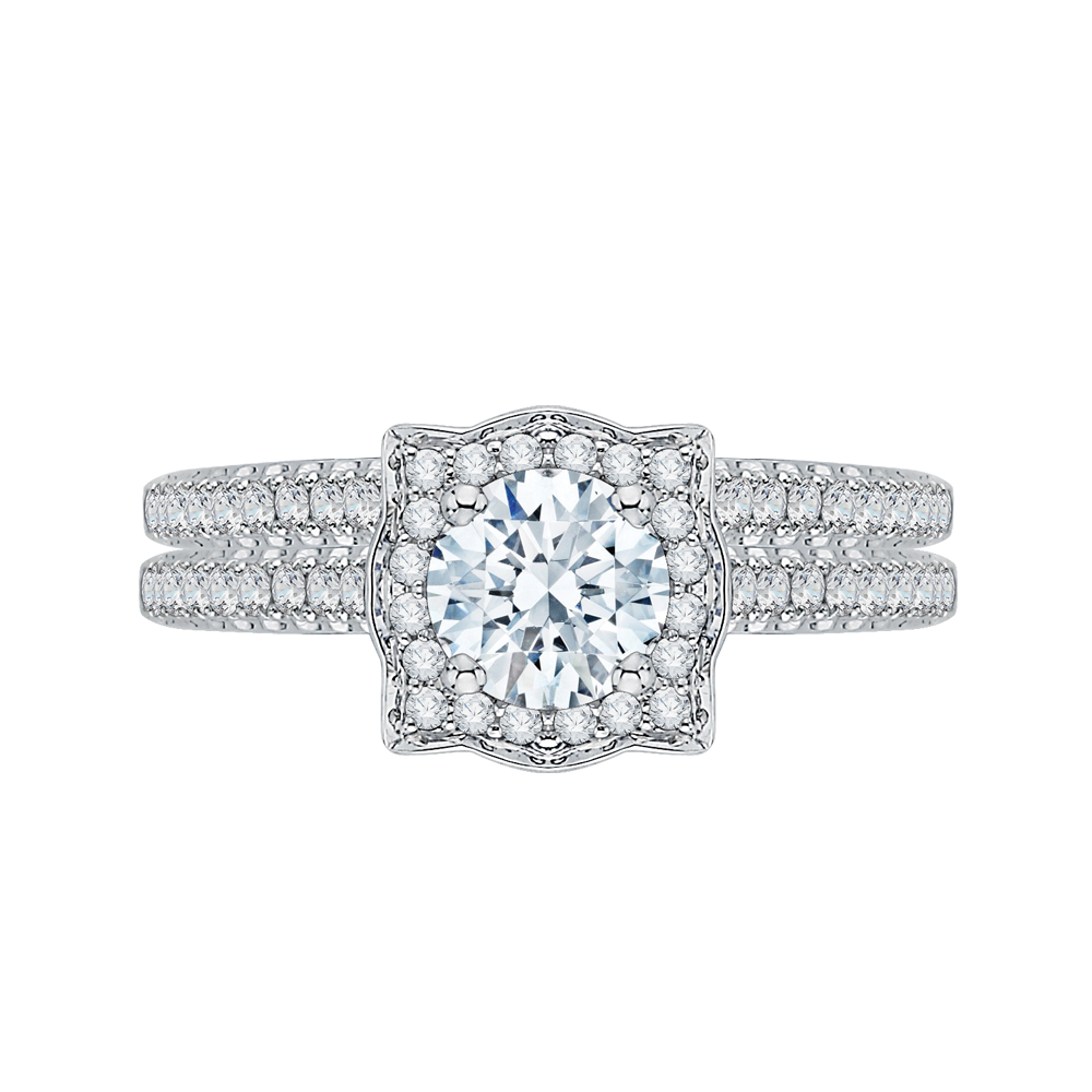 Diamond Halo Vintage Engagement Ring in 14K White Gold