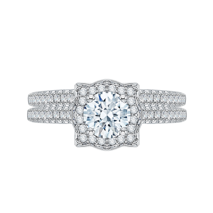 Diamond Halo Vintage Engagement Ring in 14K White Gold